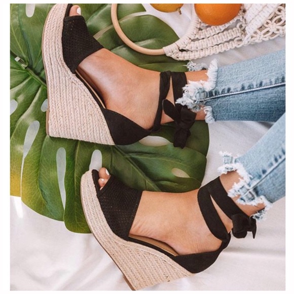 Haute Ellie Shoes - MOLLY- Perforated Espadrille Wedge